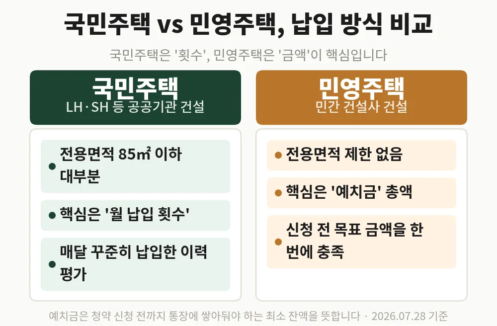 국민주택은 '횟수', 민영주택은 '금액'이 핵심입니다
