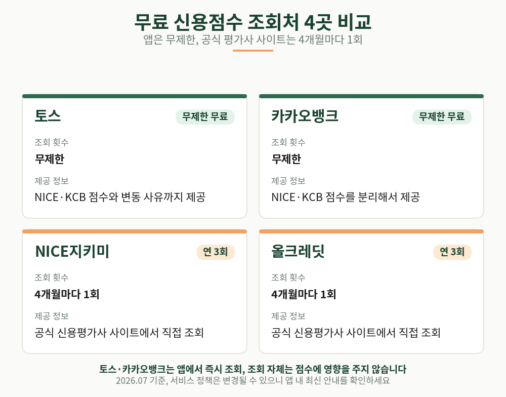 무료 신용점수 조회처 4곳 비교