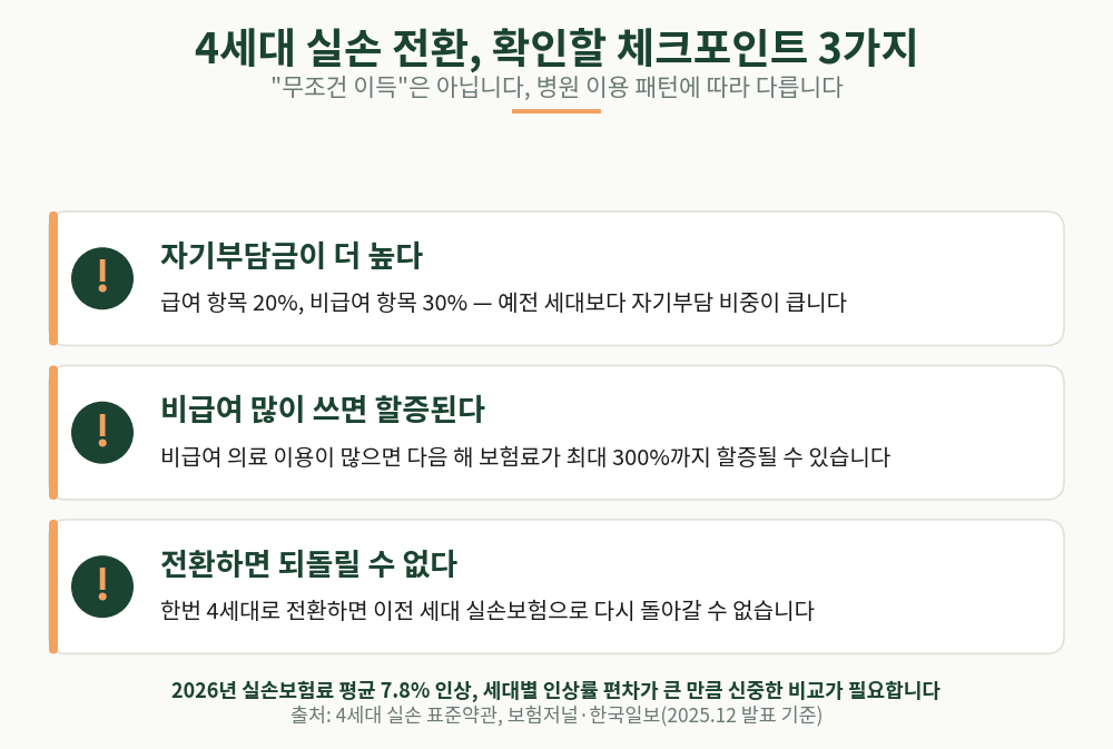 4세대 실손 전환 체크포인트: 무조건 이득은 아닙니다, 전환 전에 3가지는 꼭 확인하세요