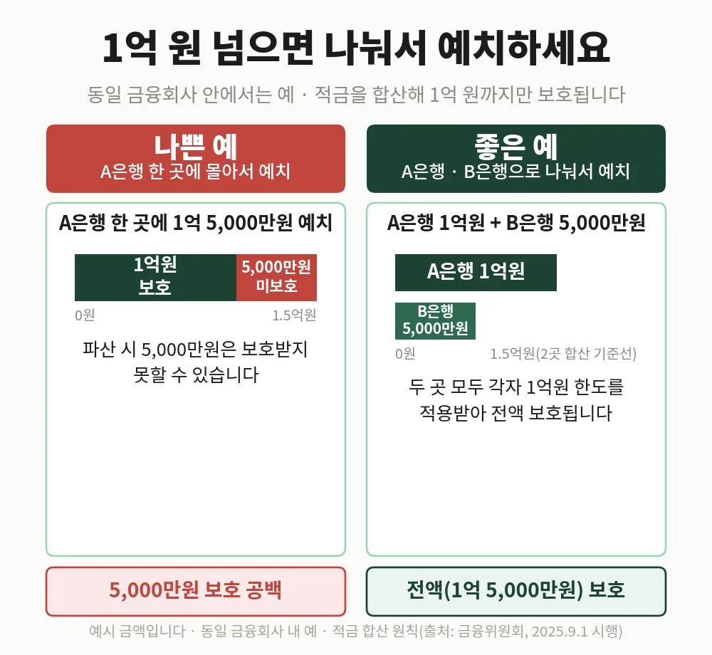 1억 원 넘는 예금을 여러 금융회사로 나눠 전액 보호받는 방법 인포그래픽
