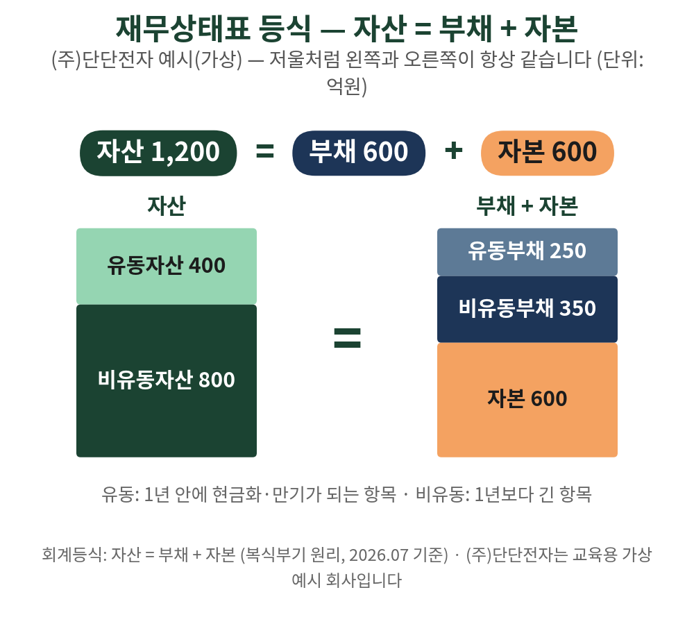 저울처럼, 자산과 부채+자본은 항상 같습니다