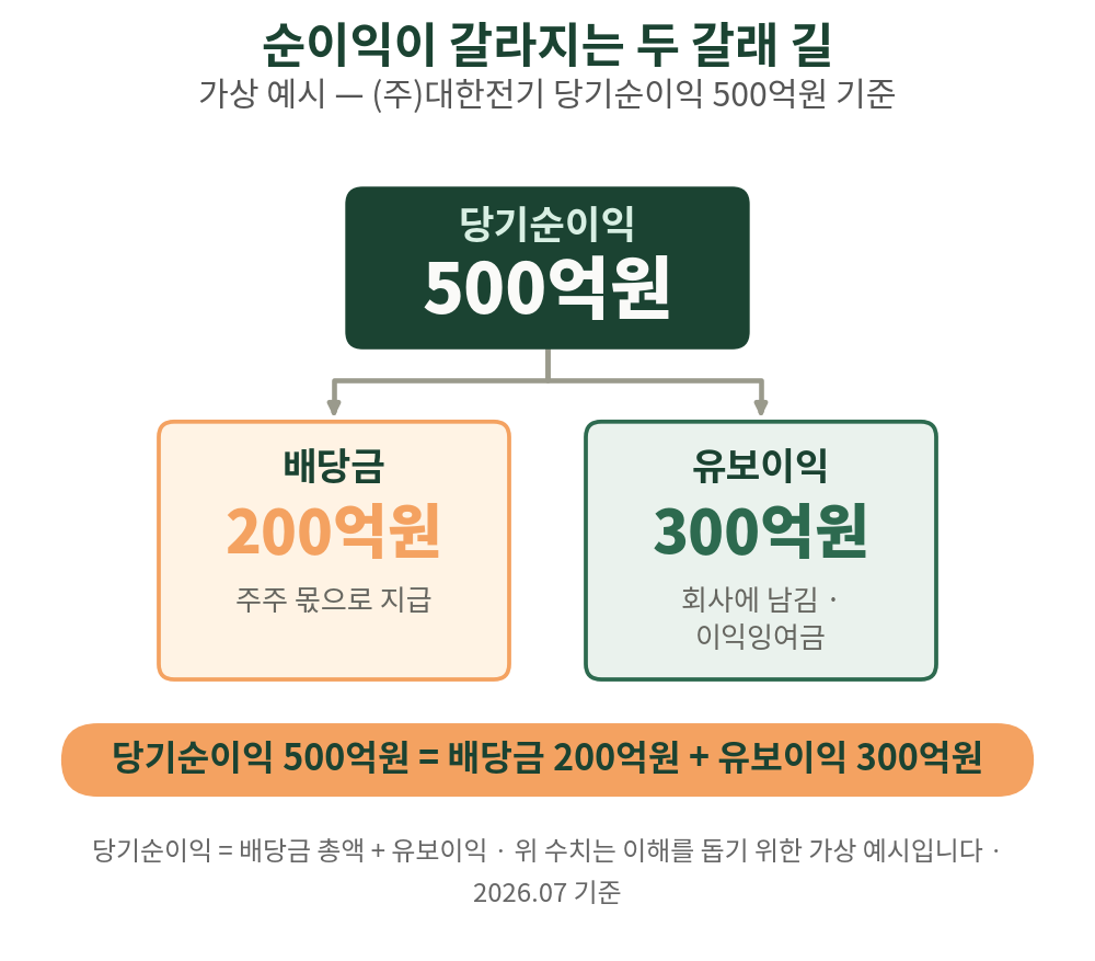 번 순이익은 결국 배당과 유보, 두 갈래 길로 나뉩니다