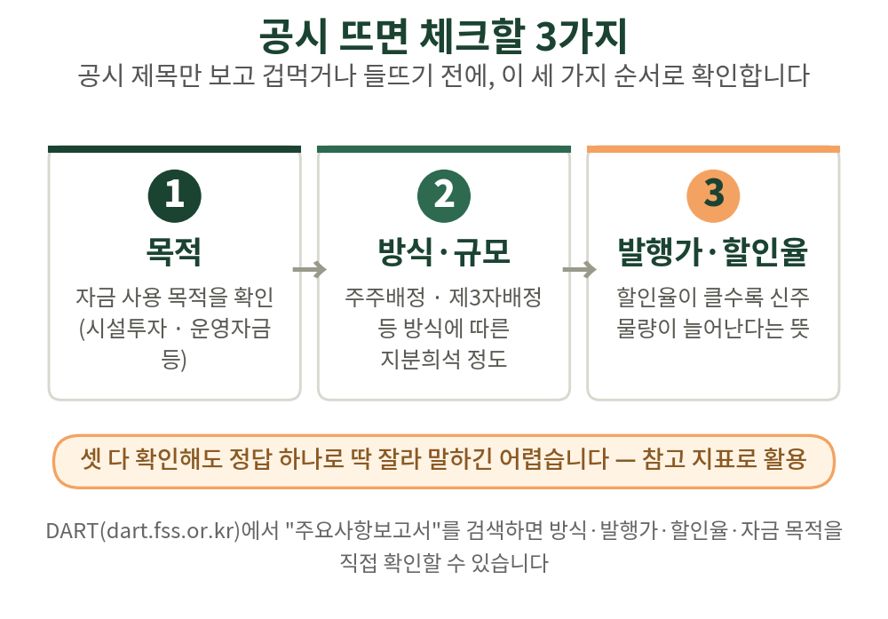 공시 제목만 보고 겁먹거나 들뜨기 전에, 이 세 가지 순서로 확인합니다