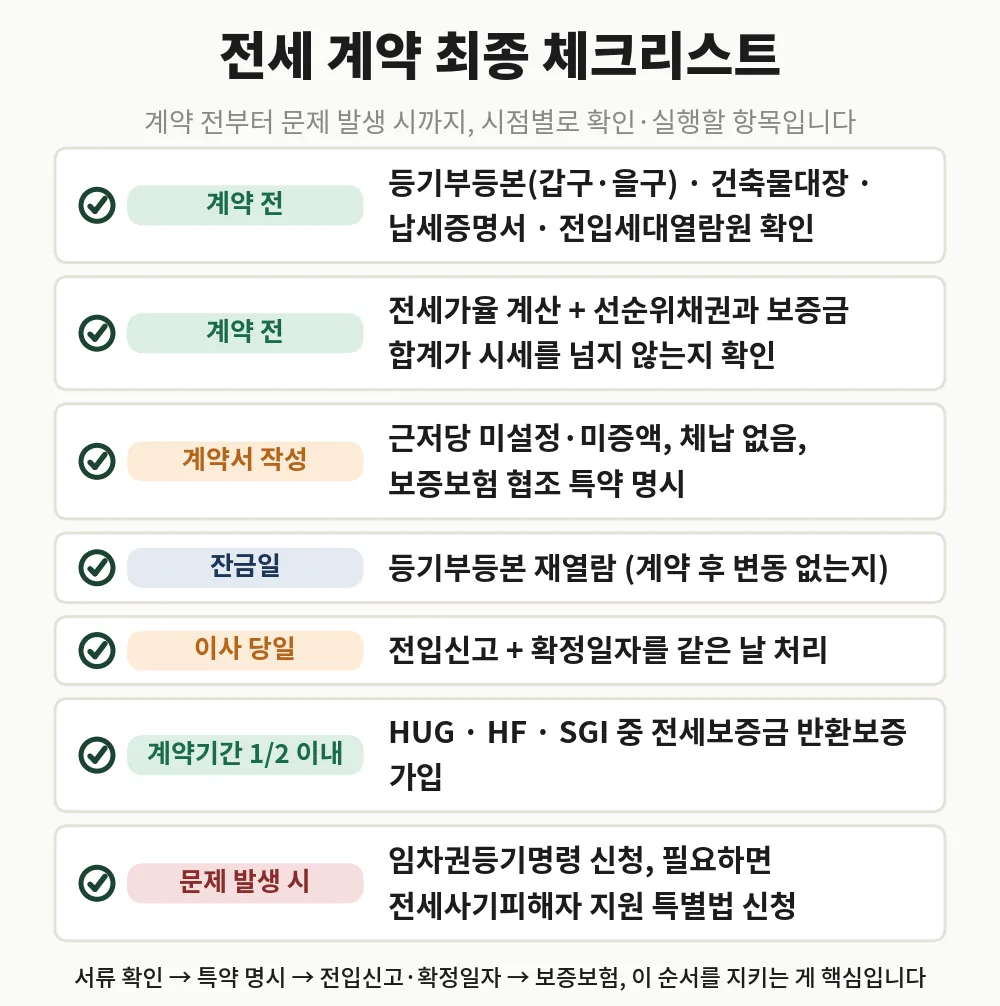 전세 계약 주의사항 시점별 최종 체크리스트 카드